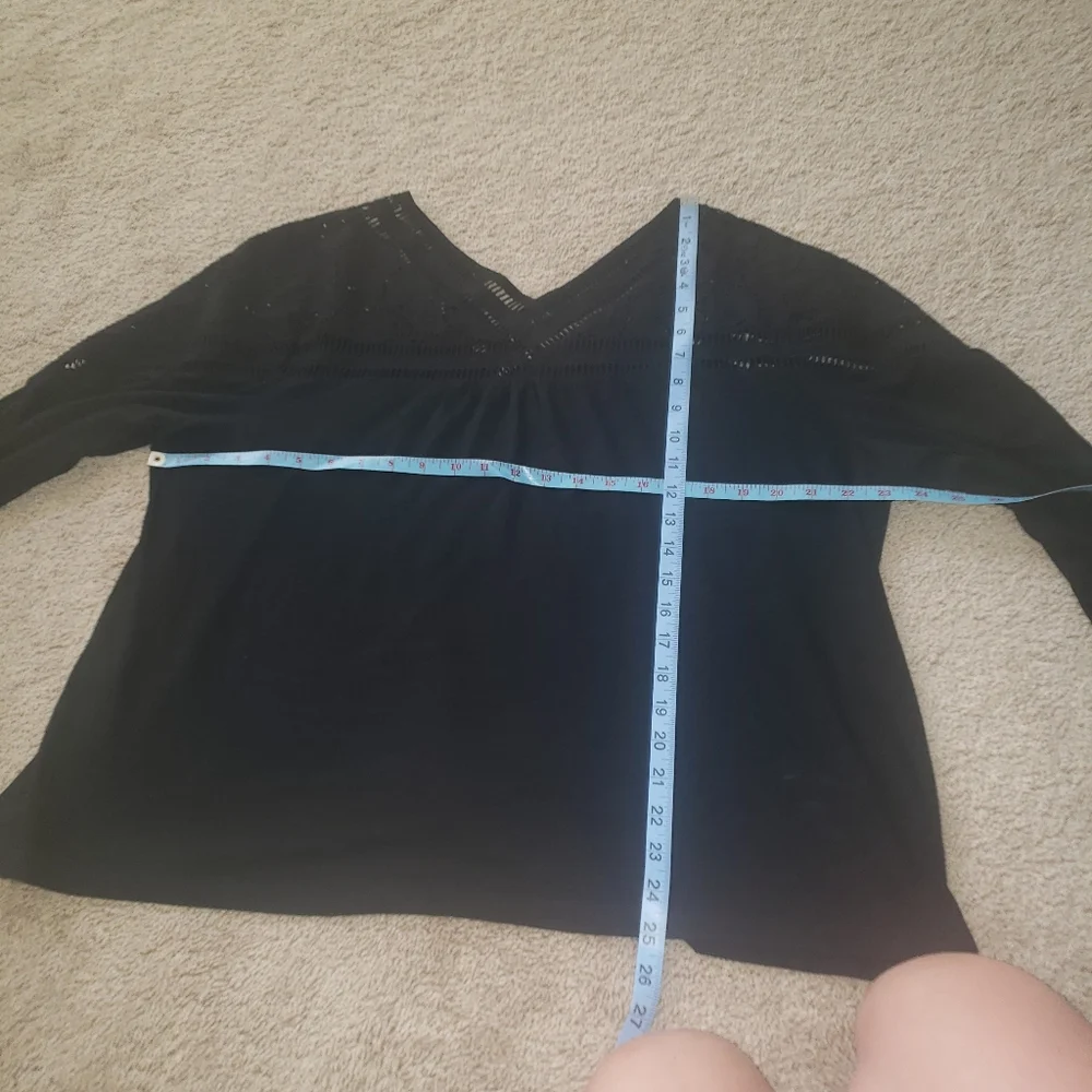 Chico's XLP flowy longsleeve crocheted yoke woven modal blend light airy luxury - Picture 8 of 10